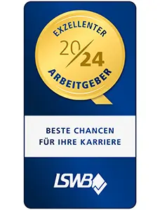 Auszeichnung 'Exzellenter Arbeitgeber 2024' vom LSWB. Würdigung für LM Audit als herausragender Arbeitgeber in der Steuerberatung Branche.
